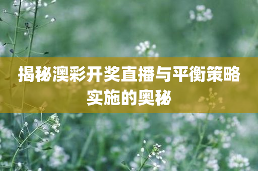 揭秘澳彩开奖直播与平衡策略实施的奥秘