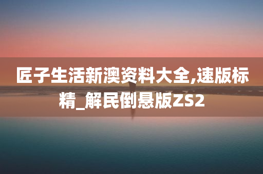 匠子生活新澳资料大全,速版标精_解民倒悬版ZS2