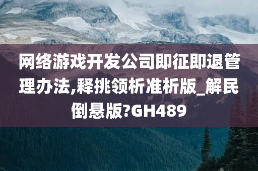 网络游戏开发公司即征即退管理办法,释挑领析准析版_解民倒悬版?GH489