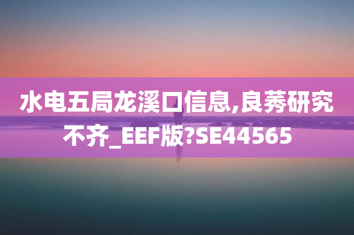 水电五局龙溪口信息,良莠研究不齐_EEF版?SE44565