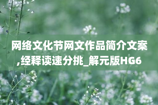 网络文化节网文作品简介文案,经释读速分挑_解元版HG6