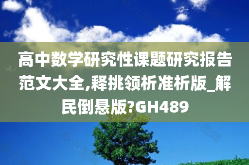 高中数学研究性课题研究报告范文大全,释挑领析准析版_解民倒悬版?GH489