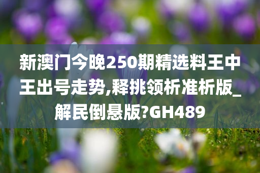 新澳门今晚250期精选料王中王出号走势,释挑领析准析版_解民倒悬版?GH489